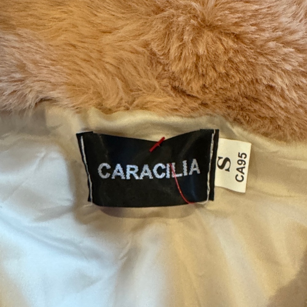 Caracilia Blush Peachy Pink Faux Fur Capelet with Front Tie - Picture 6 of 8